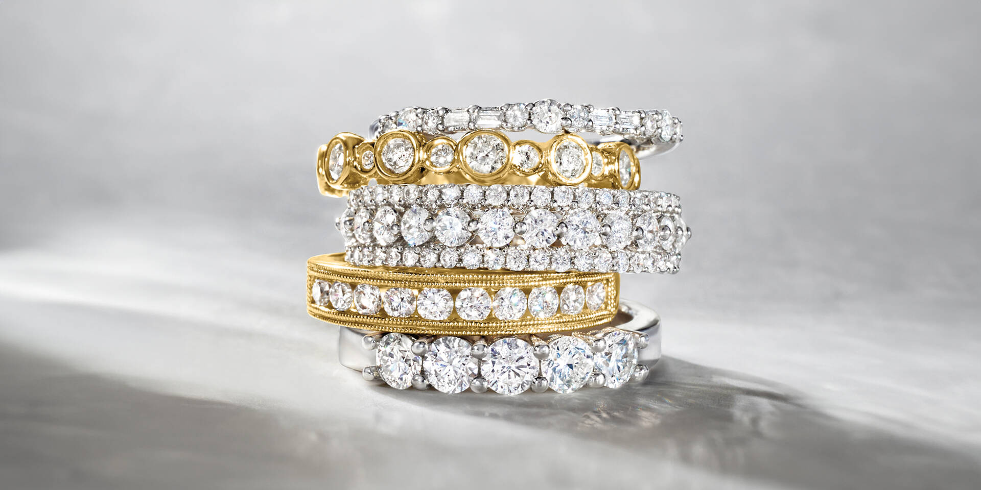 stack of 5 diamond band rings