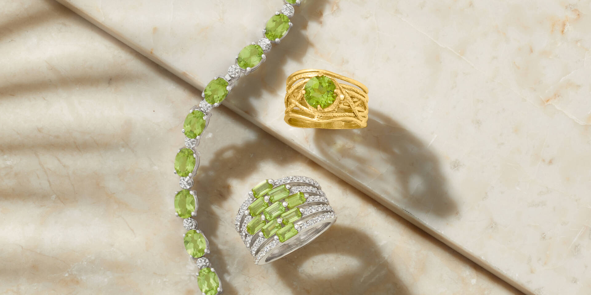 peridot bracelets and rings