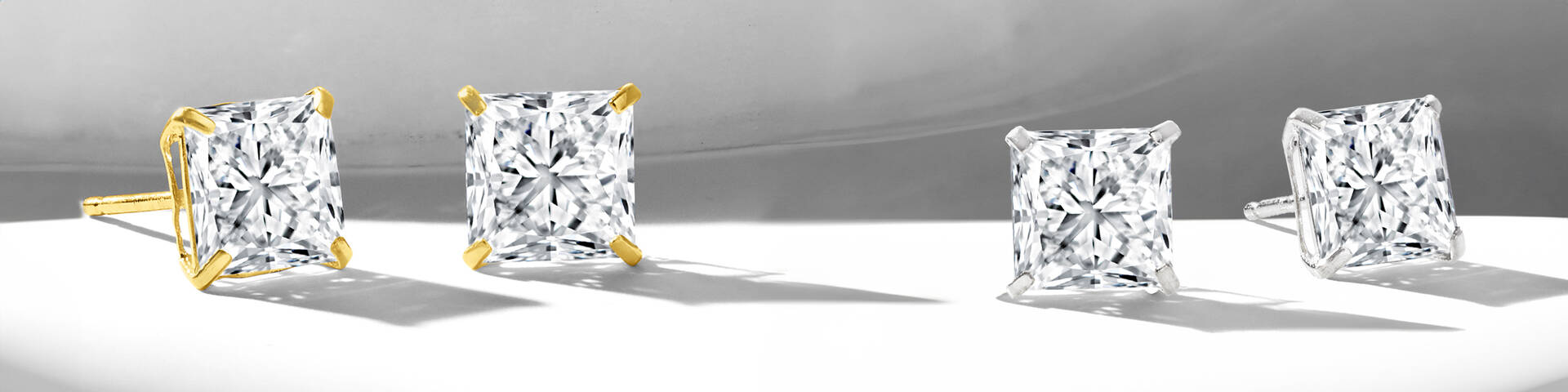 Princess-Cut CZ Stud Earrings in 14kt Yellow and White Gold