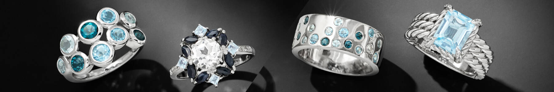 Gemstone and silver jewelry. image featuring 4 different types of rings