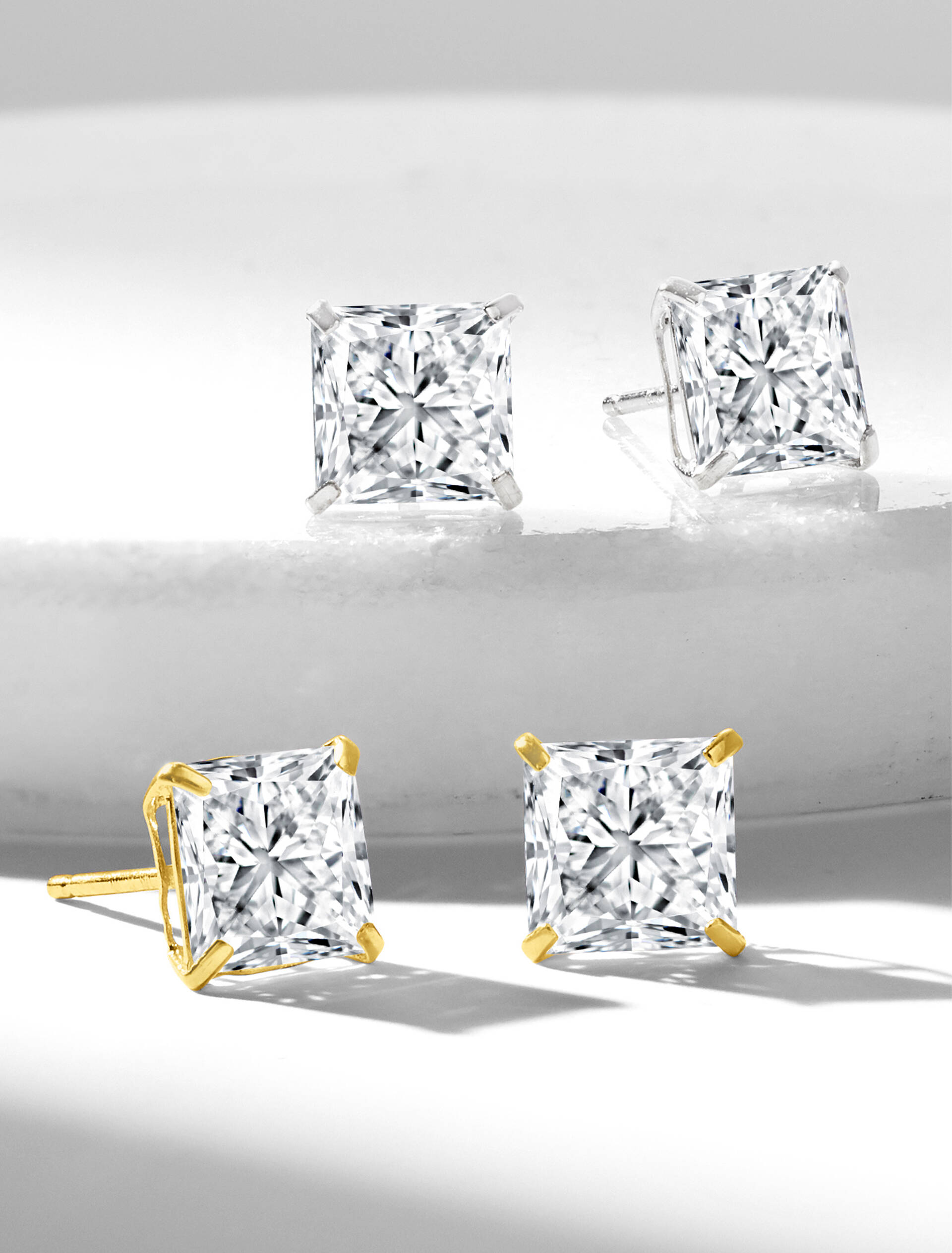 Princess-Cut CZ Stud Earrings in 14kt Yellow and White Gold