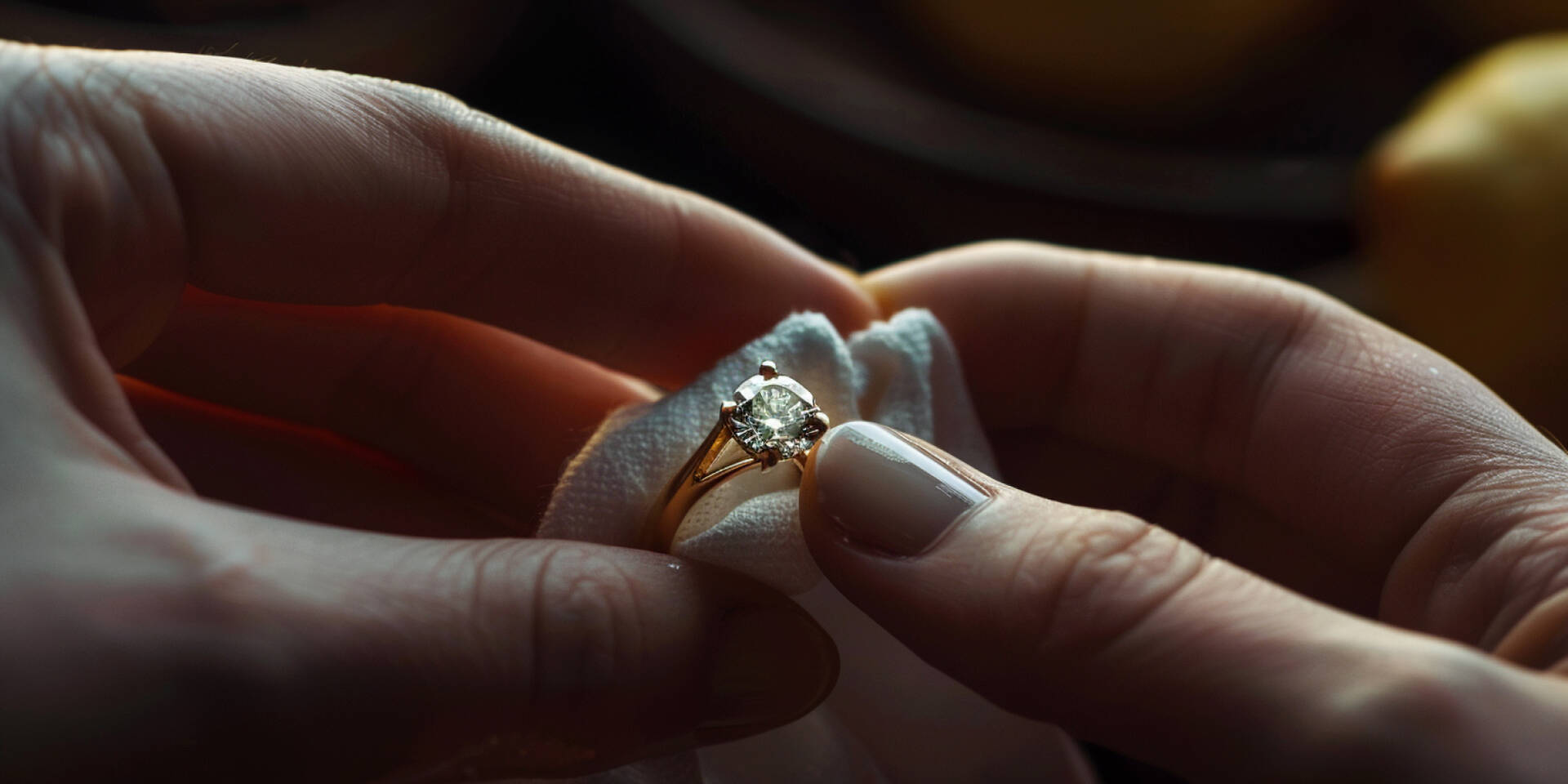 hands cleaning diamond ring