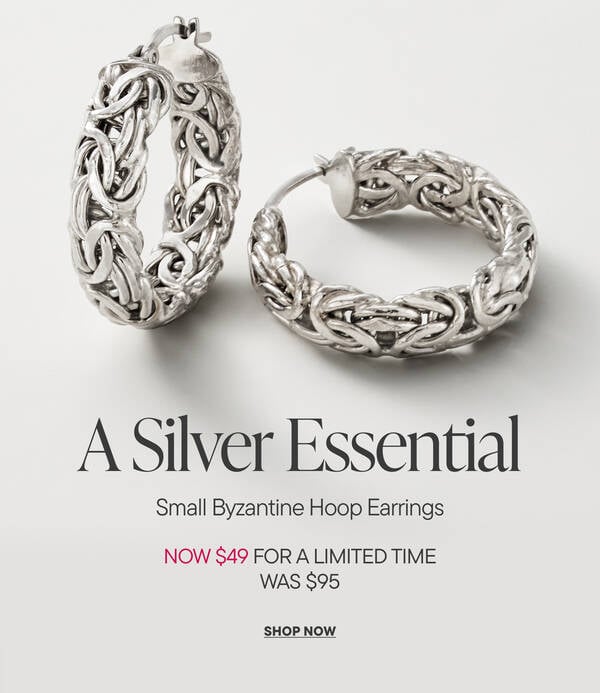 A Silver Essential Small Byzantine Hoop Earrings Now $49 for a limited time (Was $95)