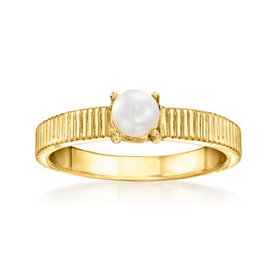 4mm Cultured Pearl Ridged Ring in 18kt Gold Over Sterling