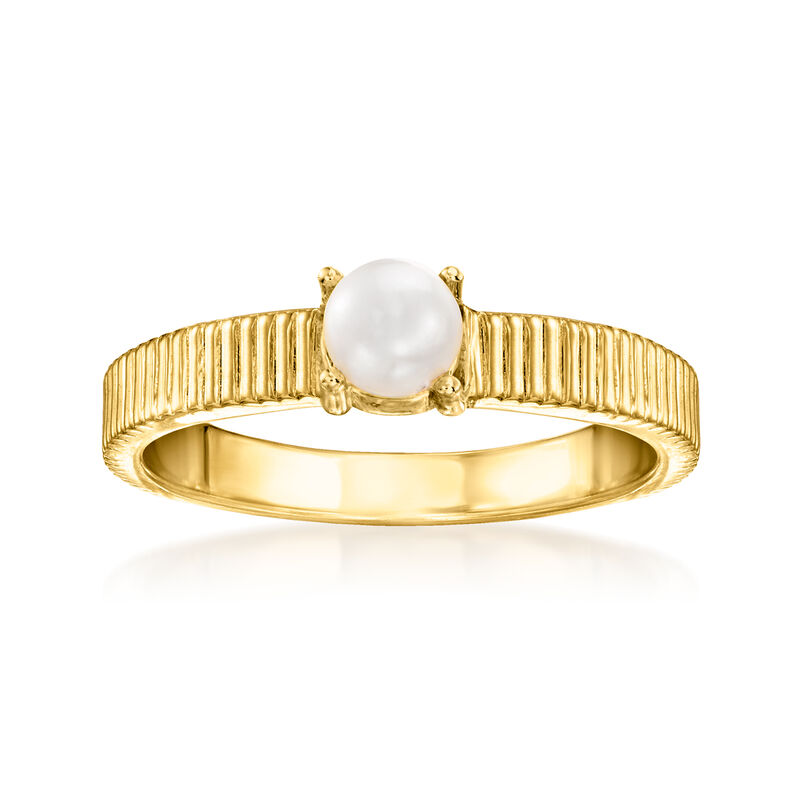 4mm Cultured Pearl Ridged Ring in 18kt Gold Over Sterling image number 0