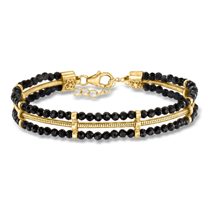 20.00 ct. t.w. Black Spinel and Snake-Chain Bracelet in 18kt Gold Over Sterling. 7" image number 0