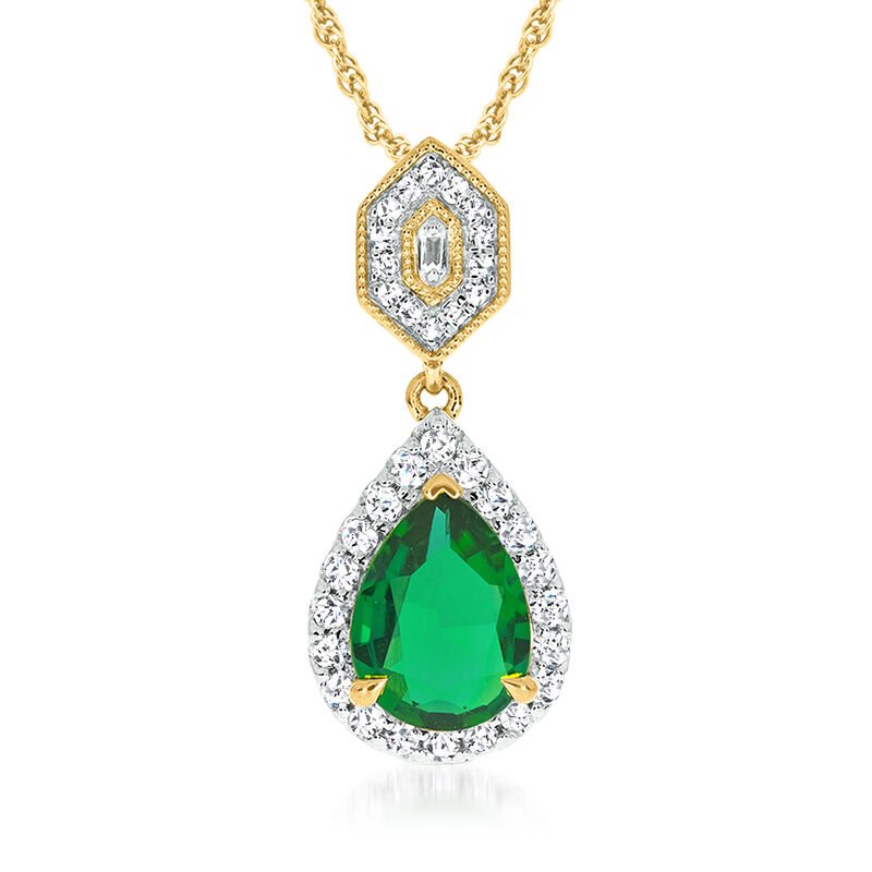 .90 Carat Emerald and .19 ct. t.w. Diamond Pendant Necklace in 14kt Yellow Gold. 18" image number 0