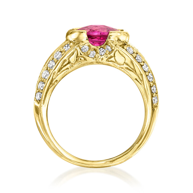C. 1990 Vintage 2.05 Carat Pink Tourmaline Ring with .75 ct. t.w. Diamonds in 18kt Yellow Gold. Size 6 image number 3