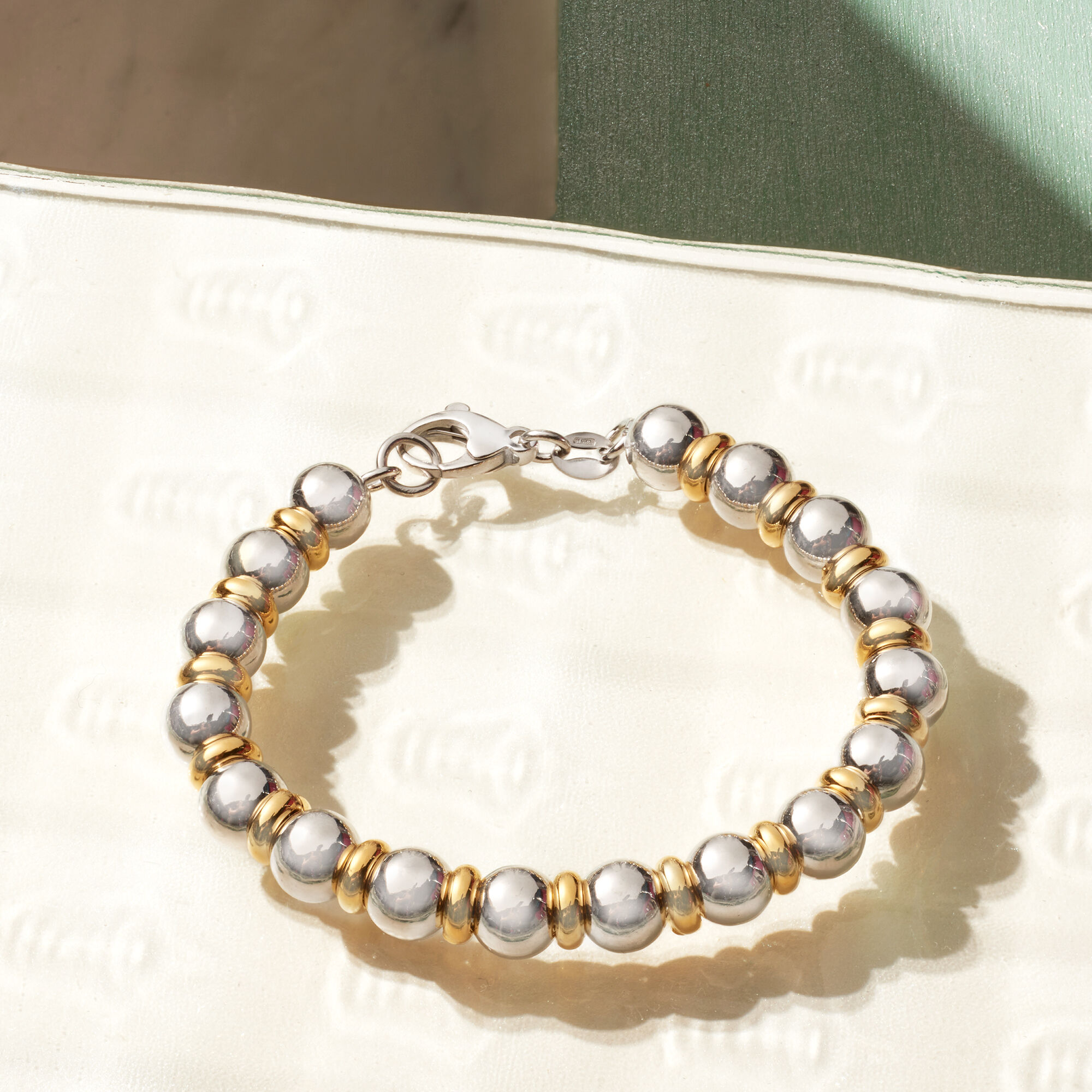 Ross Simons イタリア 天然石 ペリドット シルバー925ブレスレット Italian Sterling Silver and 22kt Gold Over Sterling Bead