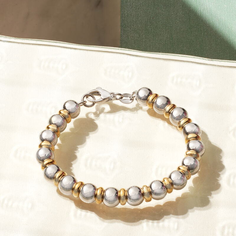 Italian Sterling Silver and 22kt Gold Over Sterling Bead Bracelet image number 2