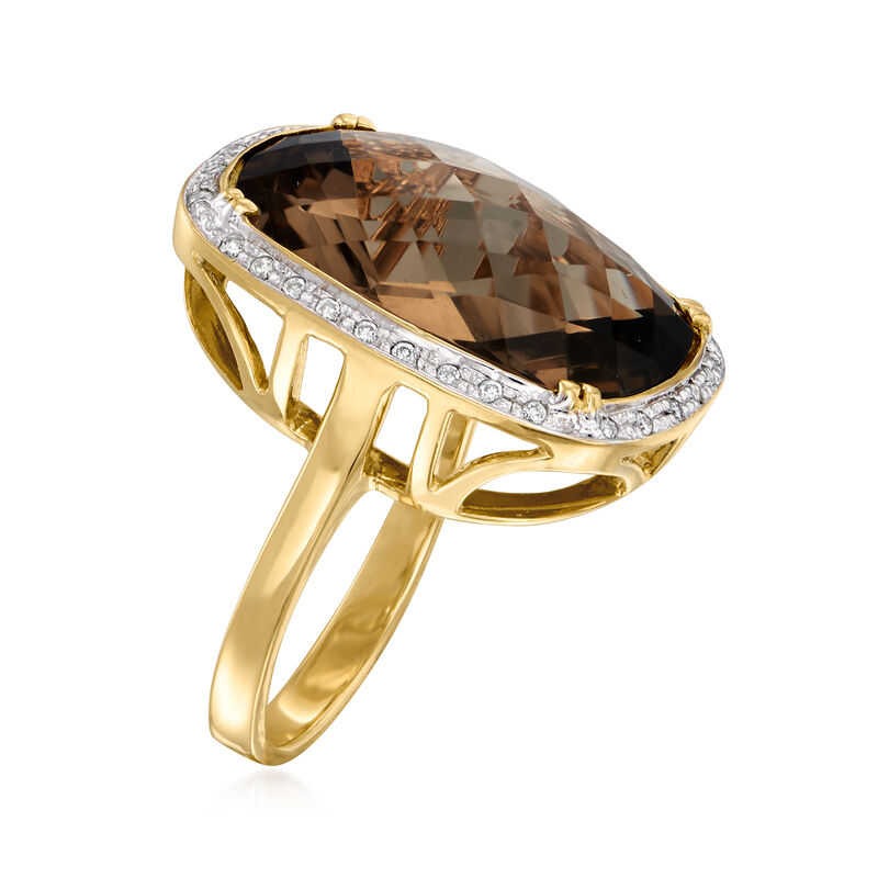 20.00 Carat Smoky Quartz and .18 ct. t.w. Diamond Ring in 14kt Yellow Gold image number 2