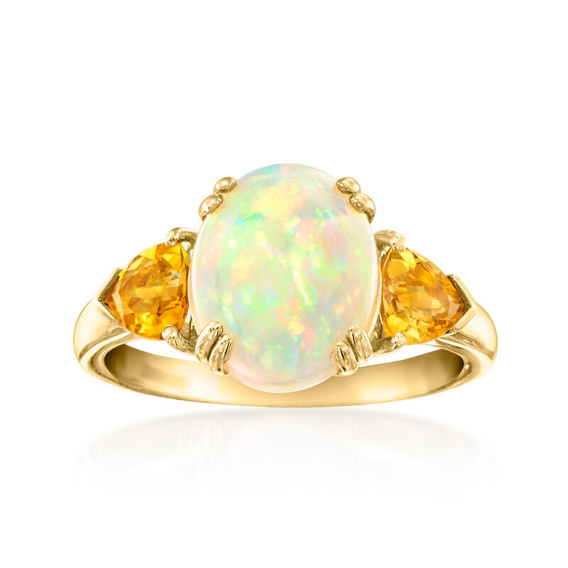 Opal and .60 ct. t.w. Citrine Three-Stone Ring in 14kt Yellow Gold image number 0