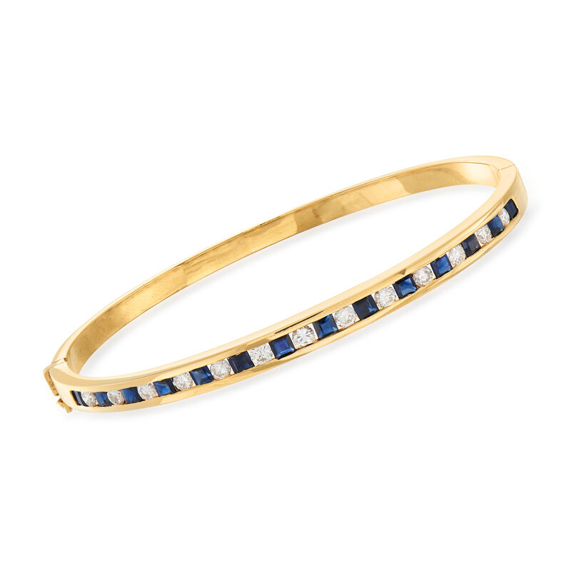 C. 1980 Vintage 2.10 ct. t.w. Sapphire and 1.00 ct. t.w. Diamond Bangle Bracelet in 14kt Yellow Gold. 7&quot; image number 0