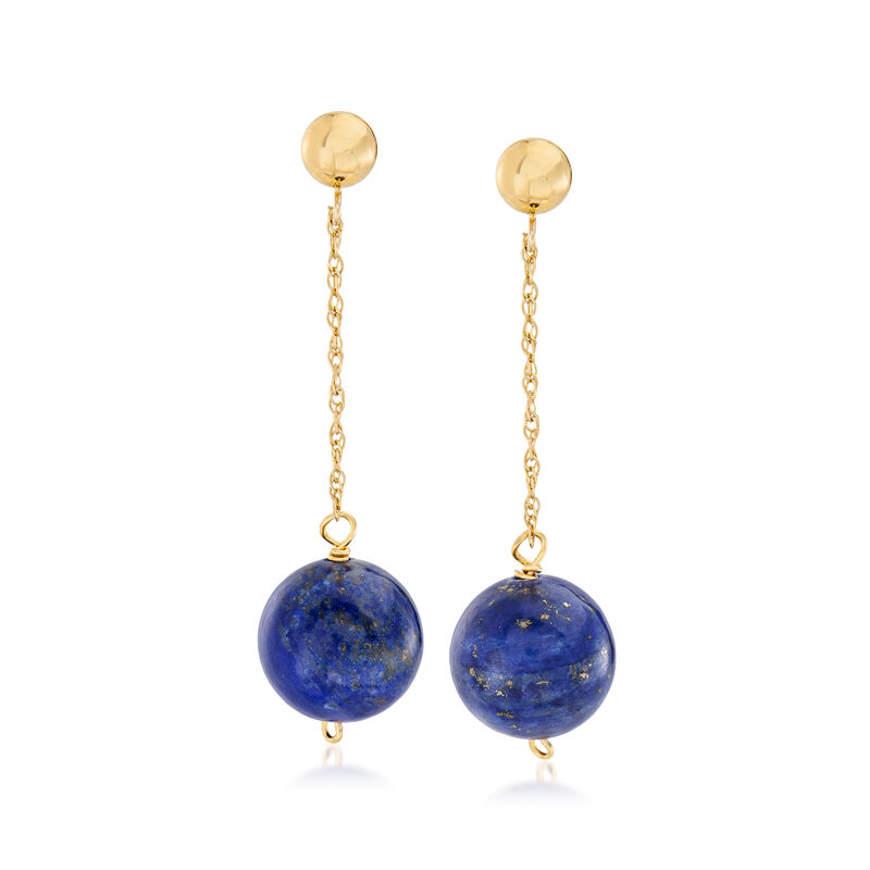 10mm Lapis Bead Drop Earrings in 14kt Yellow Gold image number 0