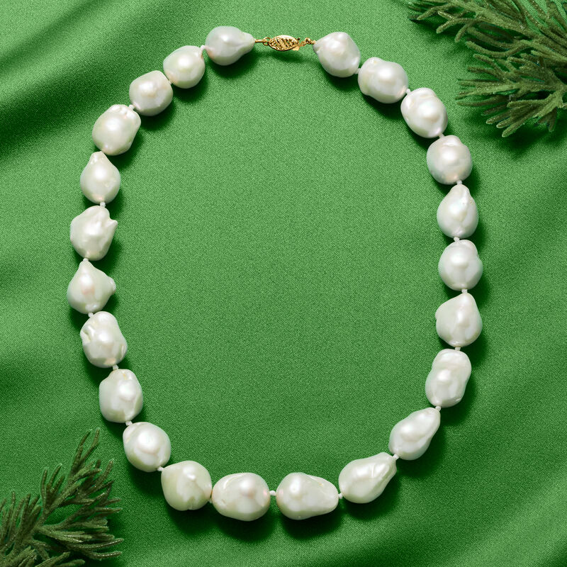 12-15mm Cultured Baroque Pearl Necklace with 14kt Yellow Gold image number 5