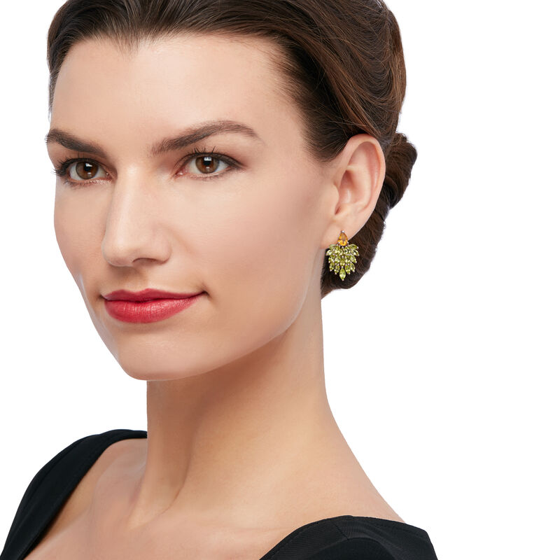 5.00 ct. t.w. Peridot and 1.50 ct. t.w. Citrine Cluster Drop Earrings in Sterling Silver image number 1