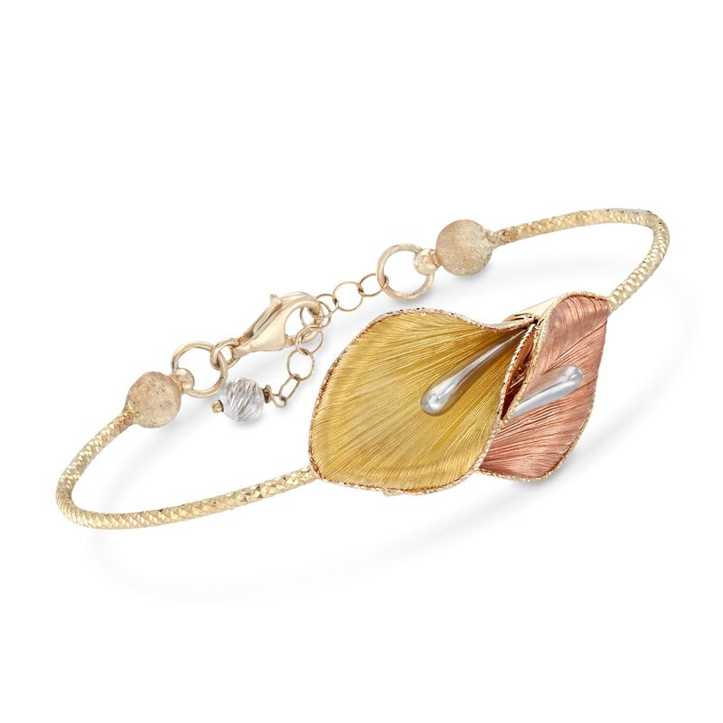 Italian 14kt Tri-Colored Gold Calla Lily Flower Bracelet image number 0