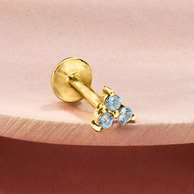 Aquamarine Three-Stone Stud Earrings in 14kt Yellow Gold image number 4