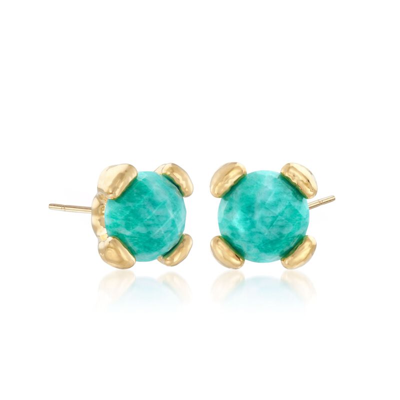 Italian Andiamo 14kt Yellow Gold and Amazonite Stud Earrings image number 2
