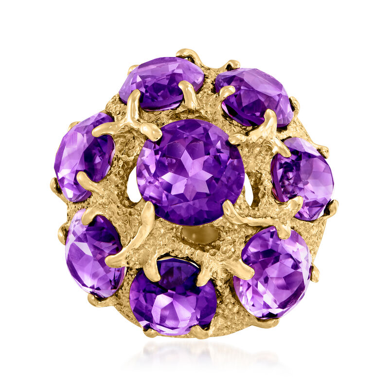 C. 1970 Vintage 14.70 ct. t.w. Amethyst Cluster Ring in 14kt Yellow Gold image number 0