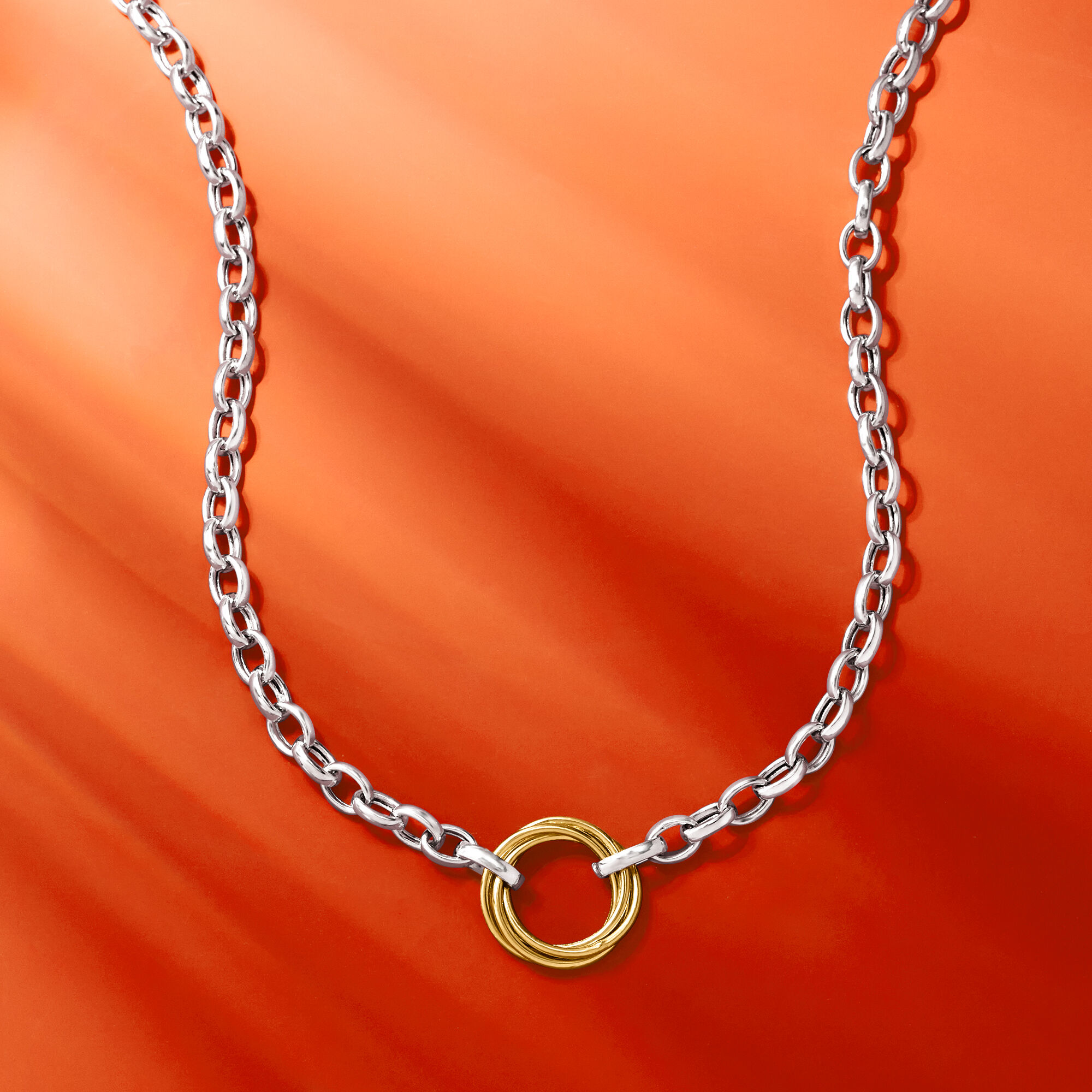 Sterling Silver and 14kt Yellow Gold Multi-Circle Rolo-Chain