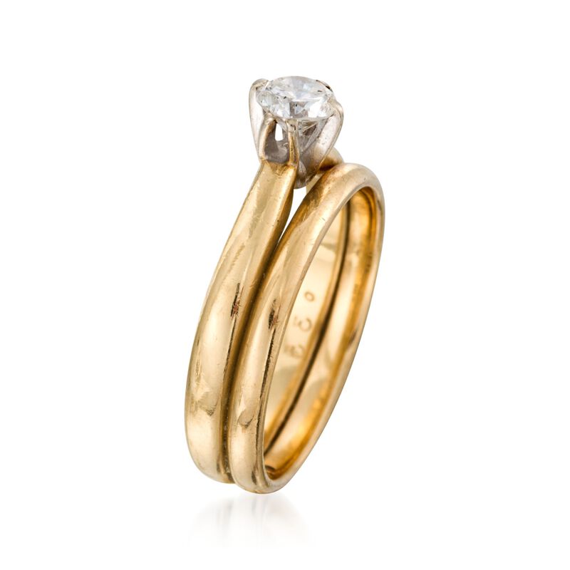 C. 1980 Vintage .35 Carat Diamond Bridal Set: Engagement and Wedding Rings in 10kt and 14kt Yellow Gold image number 2