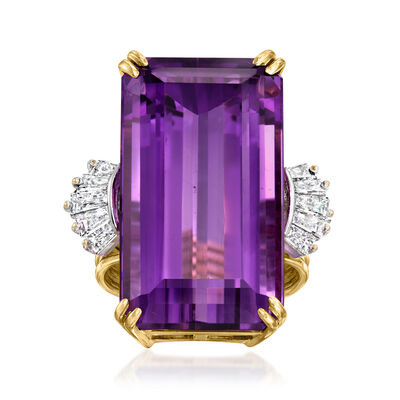 C. 1980 Vintage 26.40 Carat Amethyst and .85 ct. t.w. Diamond Ring in 14kt Yellow Gold