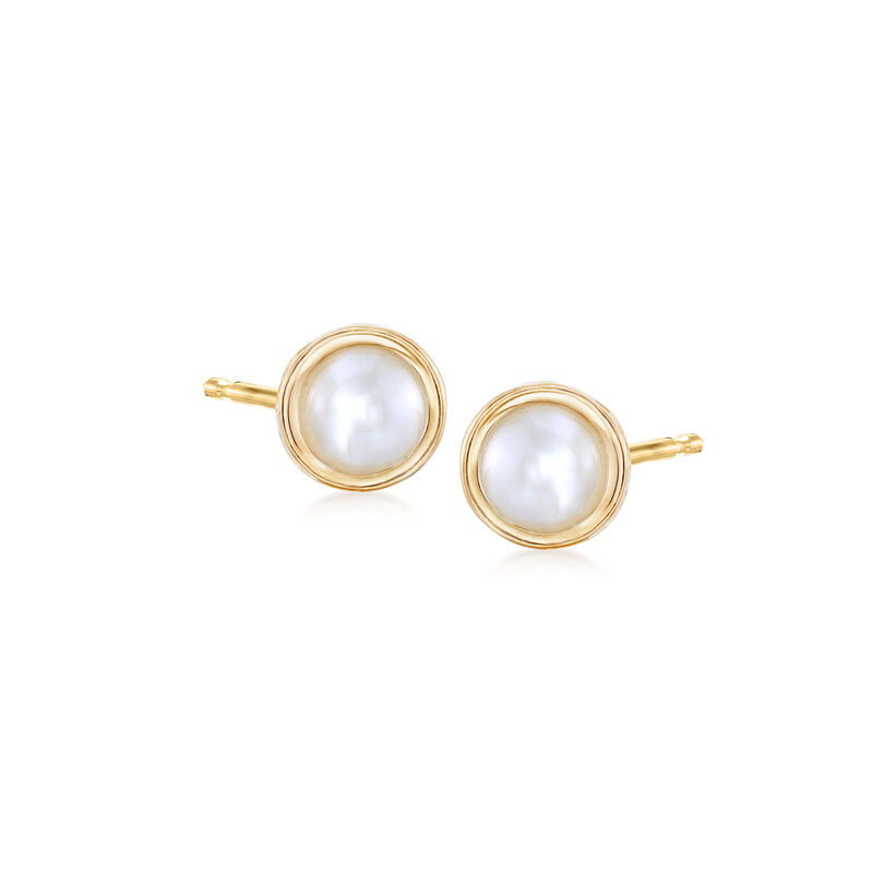 4.5mm Bezel-Set Cultured Button Pearl Stud Earrings in 14kt Yellow Gold image number 0