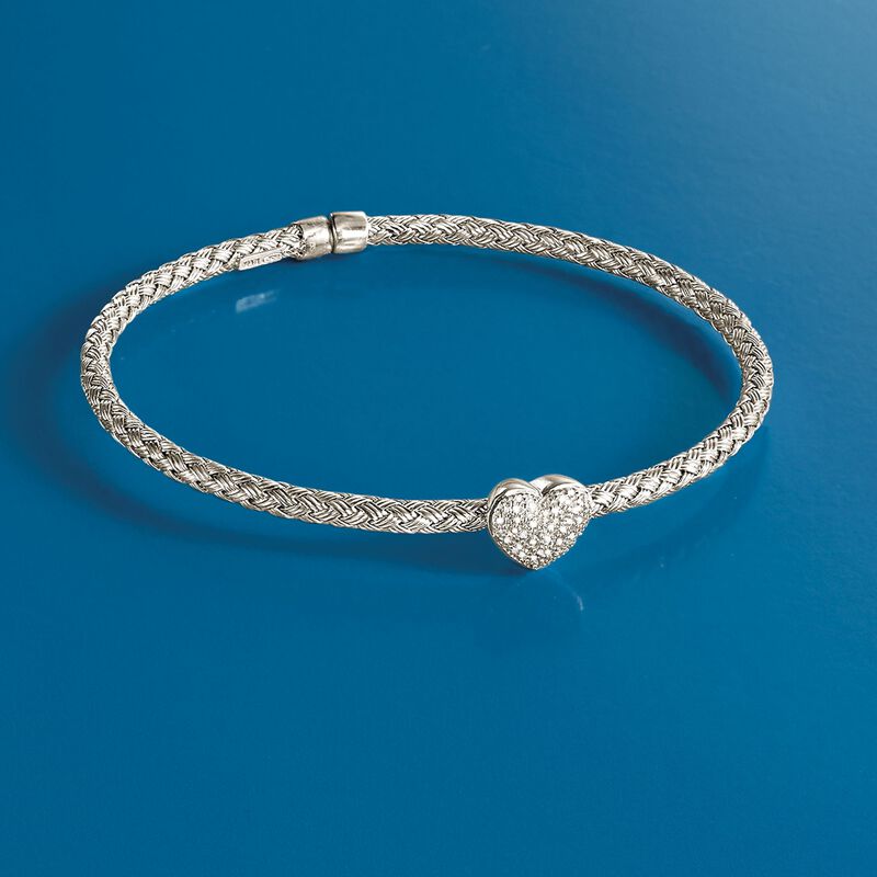 .10 ct. t.w. Diamond Heart Bangle Bracelet in Sterling Silver. 7.5&quot; image number 2