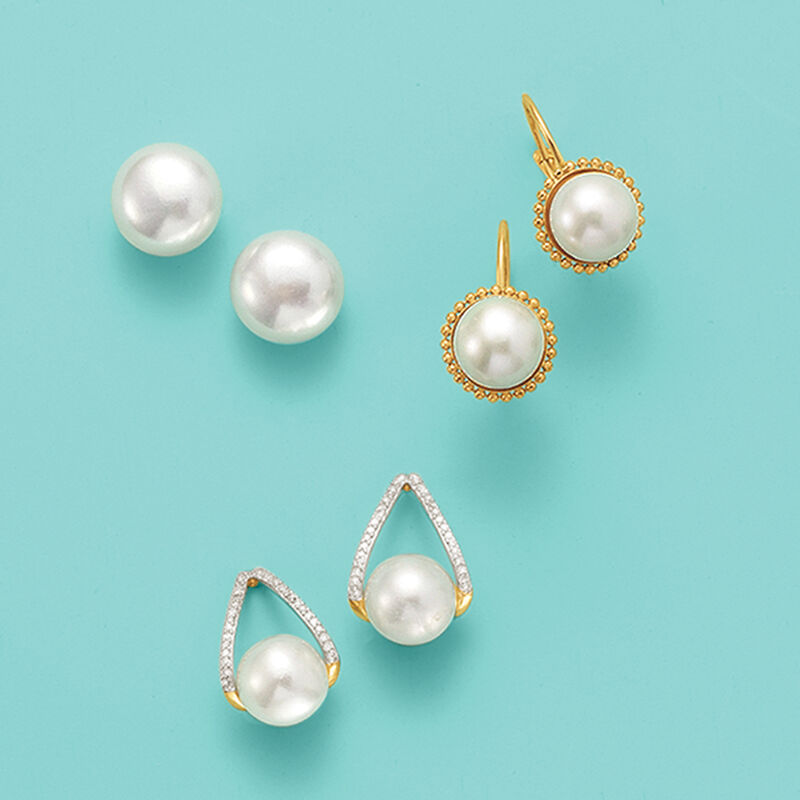 10-11mm Cultured Pearl Stud Earrings in 14kt Yellow Gold image number 4