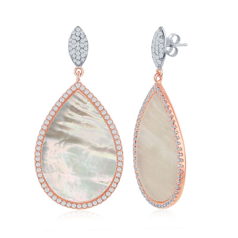 Mother-Of-Pearl and 1.20 ct. t.w. CZ Drop Earrings in Two-Tone Sterling Silver image number 1