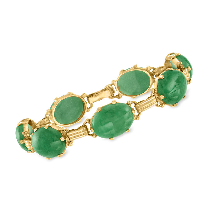 C. 1940 Vintage Jade Link Bracelet in 14kt Yellow Gold image number 0