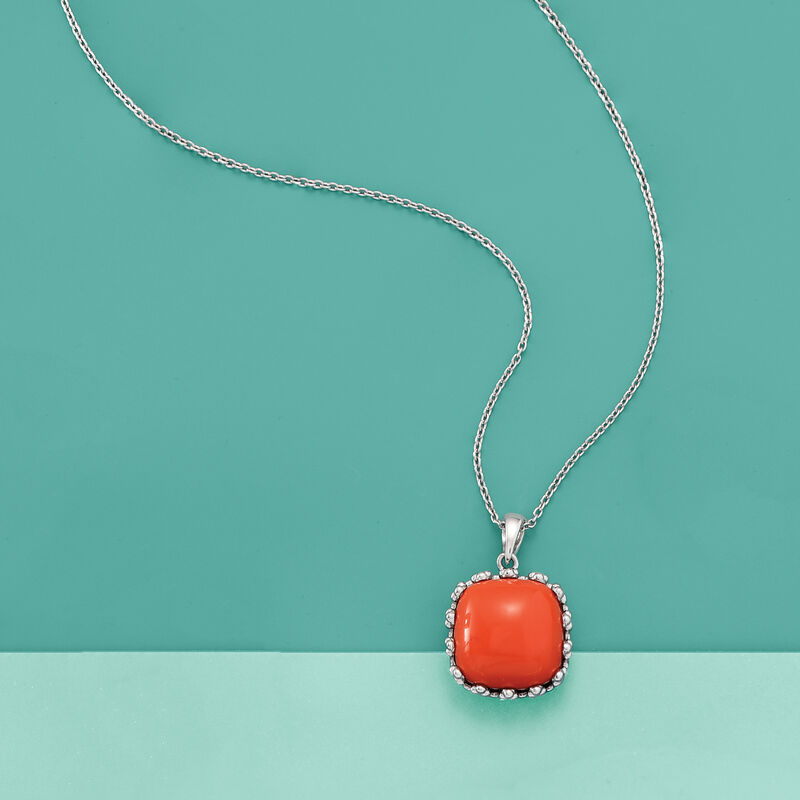 Coral Crown-Style Pendant Necklace in Sterling Silver image number 2