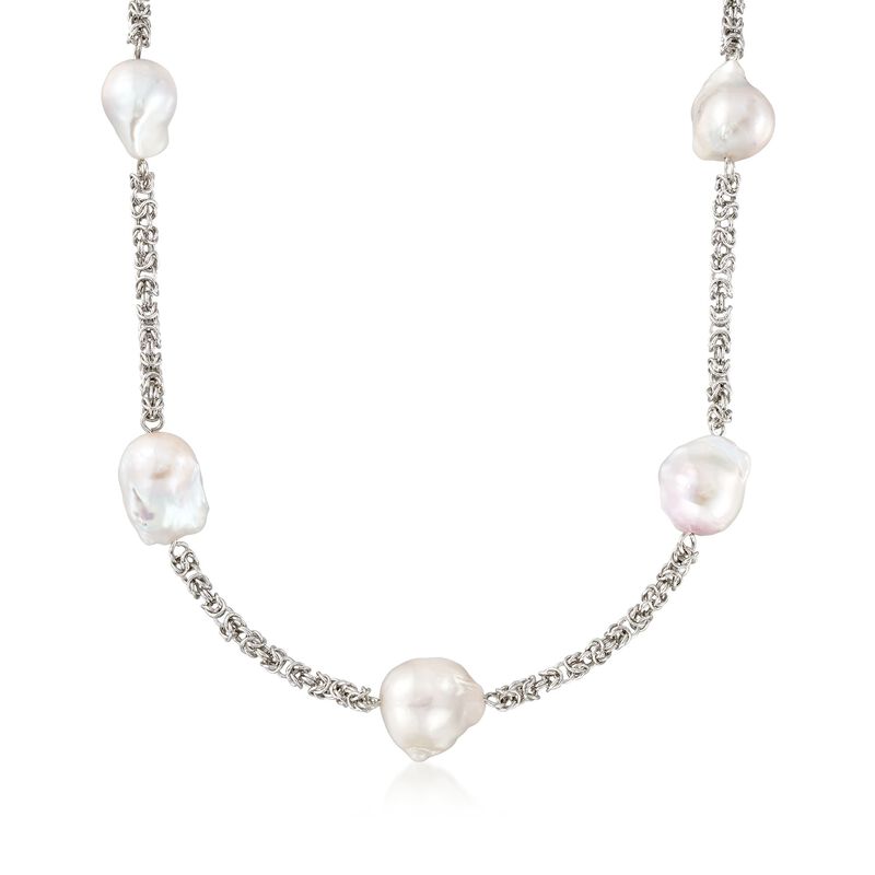 14-16mm Cultured Baroque Pearl Byzantine Station Necklace in Sterling Silver image number 0