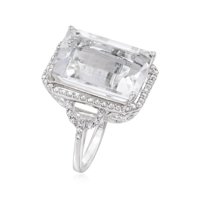 16.00 Carat Rock Crystal Ring with .60 ct. t.w. White Topaz in Sterling Silver image number 2