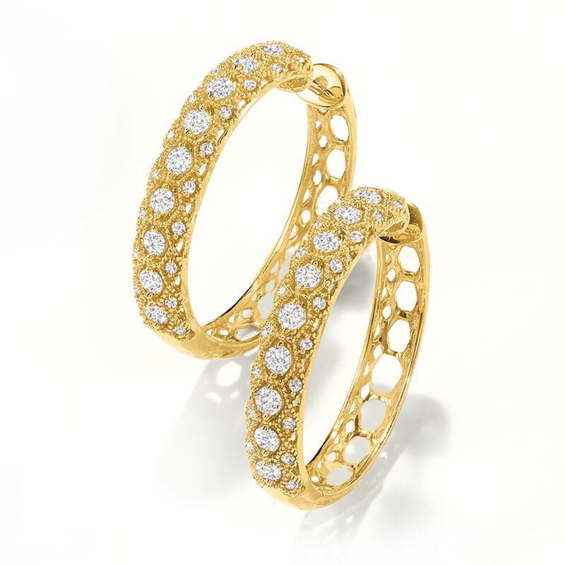 1.00 ct. t.w. Diamond Hoop Earrings in 18kt Gold Over Sterling image number 3