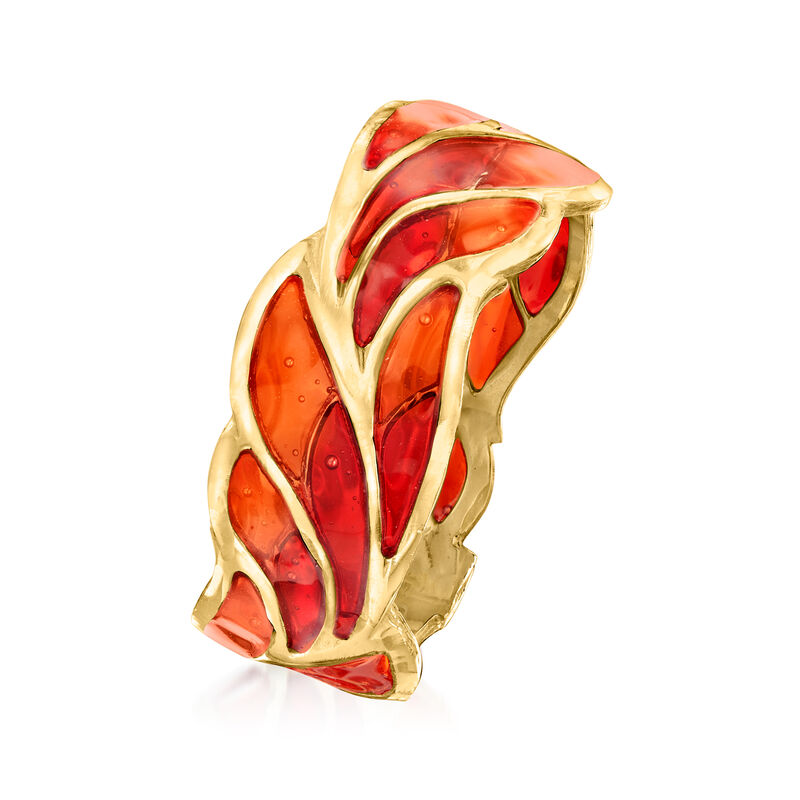 Italian Red Enamel Leaf Ring in 14kt Yellow Gold image number 2