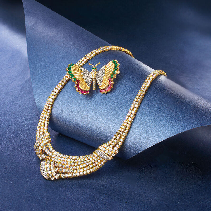 C. 1990 Vintage 2.50 ct. t.w. Ruby and Emerald Butterfly Pin with Diamonds in 18kt Yellow Gold image number 2