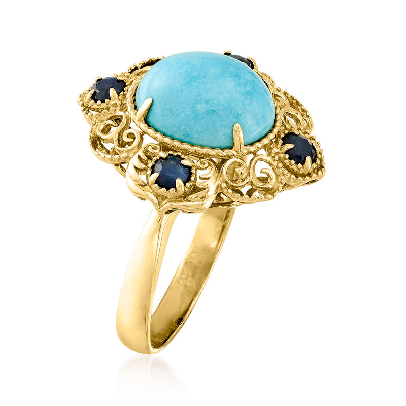 Turquoise and .40 ct. t.w. Sapphire Ring in 14kt Yellow Gold image number 2