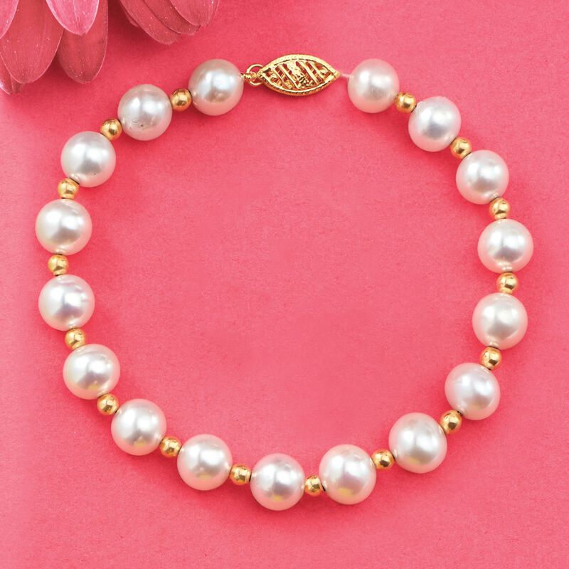 6-7mm Cultured Pearl Bracelet with 14kt Yellow Gold image number 2