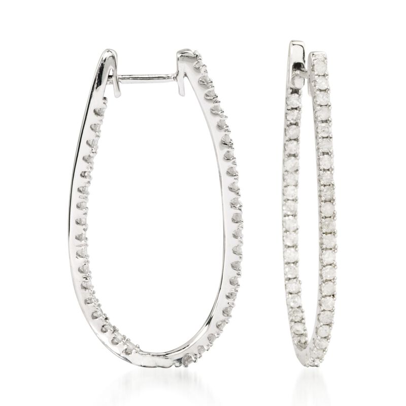1.00 ct. t.w. Diamond Elongated Inside-Outside Hoop Earrings in 14kt White Gold image number 0