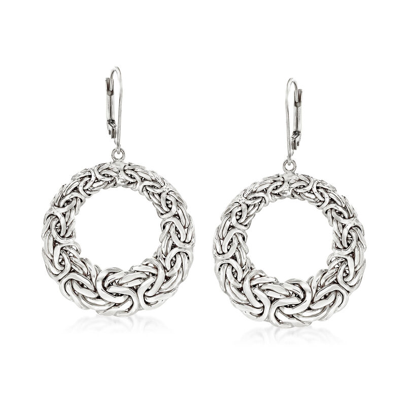 Sterling Silver Byzantine Open Circle Drop Earrings image number 0