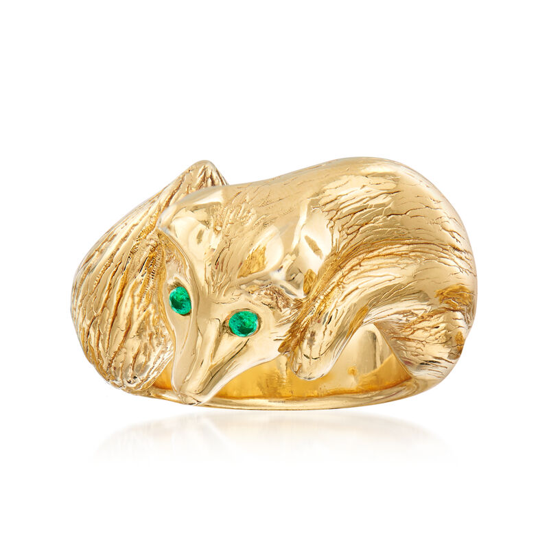 Italian 18kt Gold Over Sterling Fox Ring with Emerald Accents image number 0