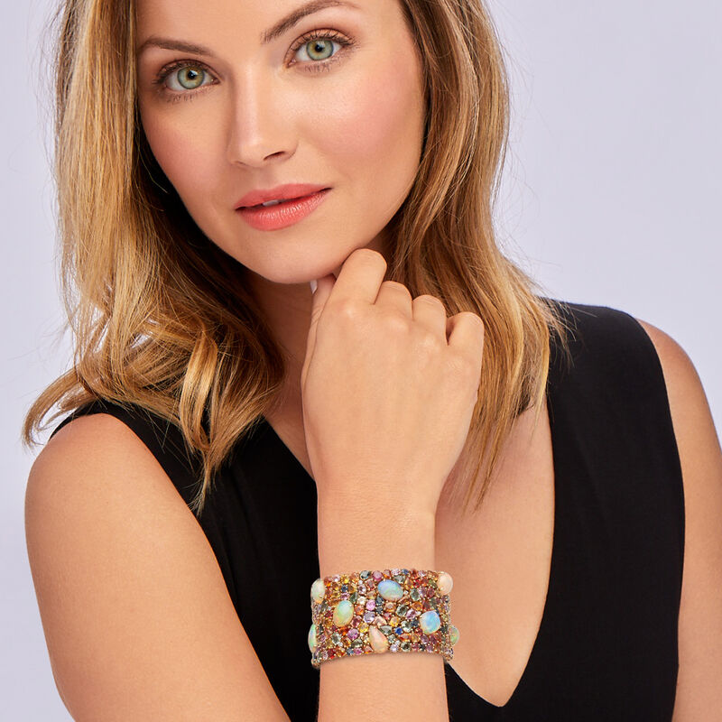 Opal and 100.00 ct. t.w. Multicolored Sapphire Bracelet with 1.30 ct. t.w. Diamonds in 18kt Yellow Gold image number 1