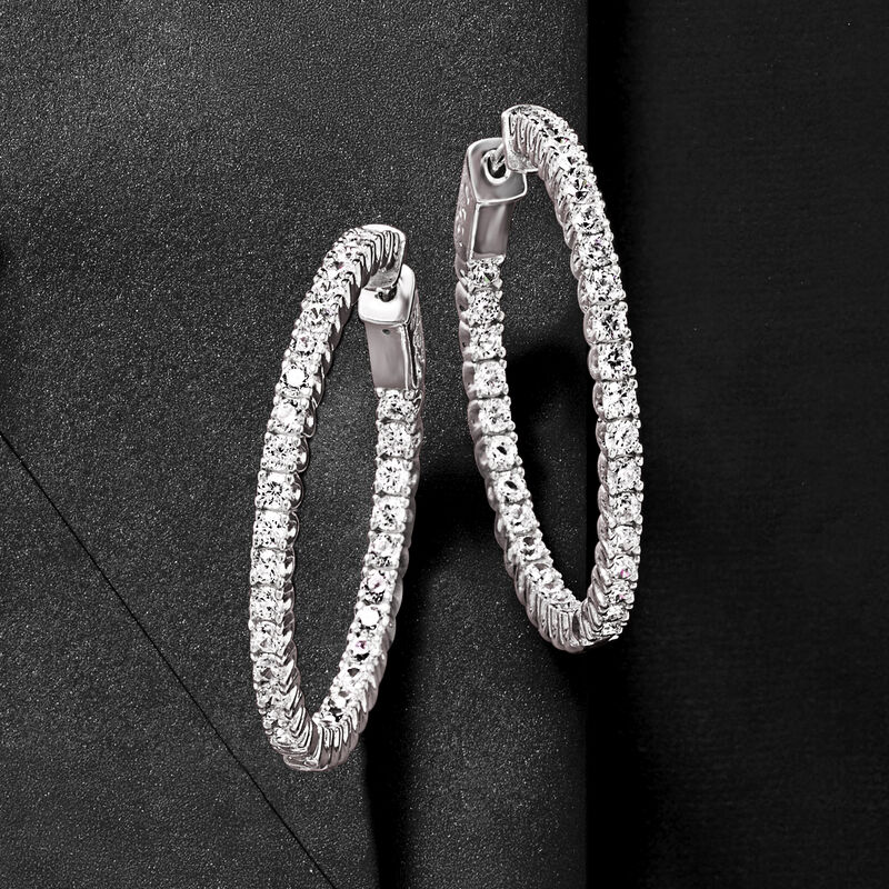 3.70 ct. t.w. CZ Inside-Outside Hoop Earrings in Sterling Silver. 1 3/8" image number 2