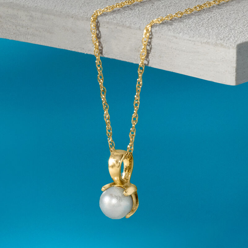 4mm Cultured Pearl Pendant Necklace in 14kt Yellow Gold image number 2