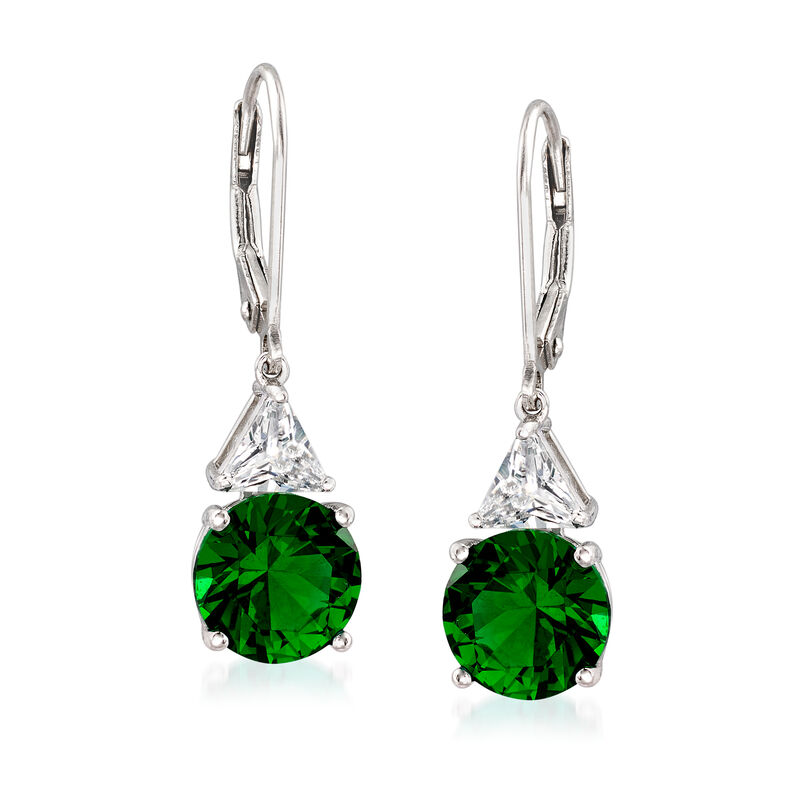 5.30 ct. t.w. Simulated Emerald and 1.00 ct. t.w. CZ Drop Earrings in Sterling Silver image number 0