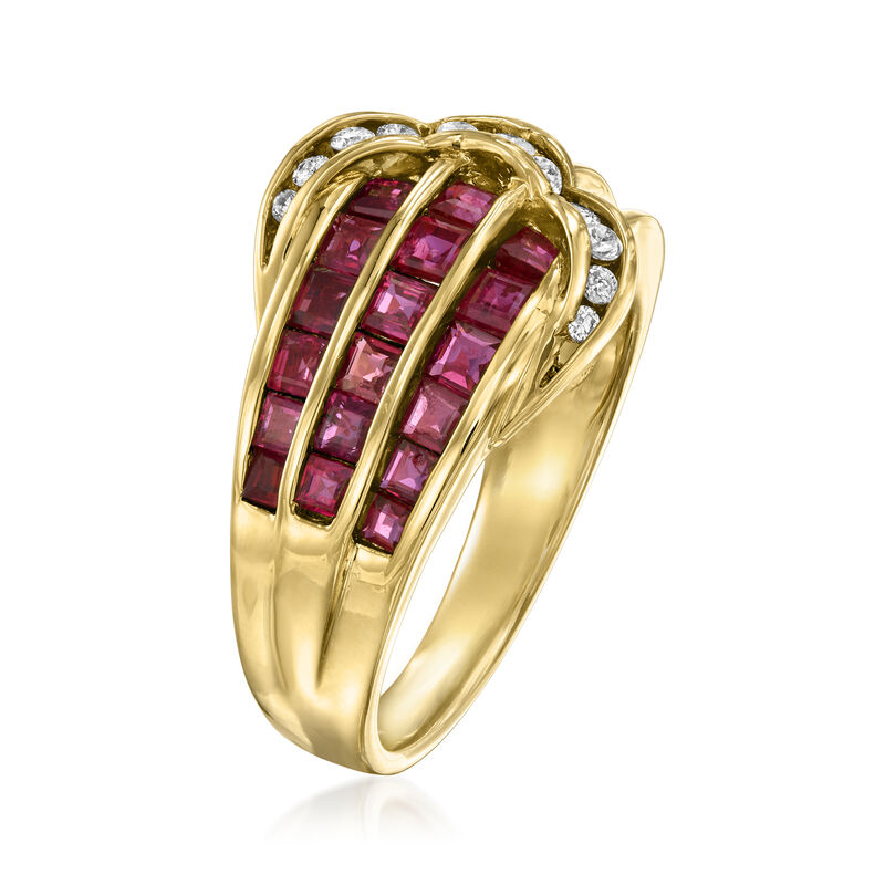 C. 1980 Vintage .96 ct. t.w. Ruby and .15 ct. t.w. Diamond Buckle Ring in 18kt Yellow Gold. Size 6 image number 2