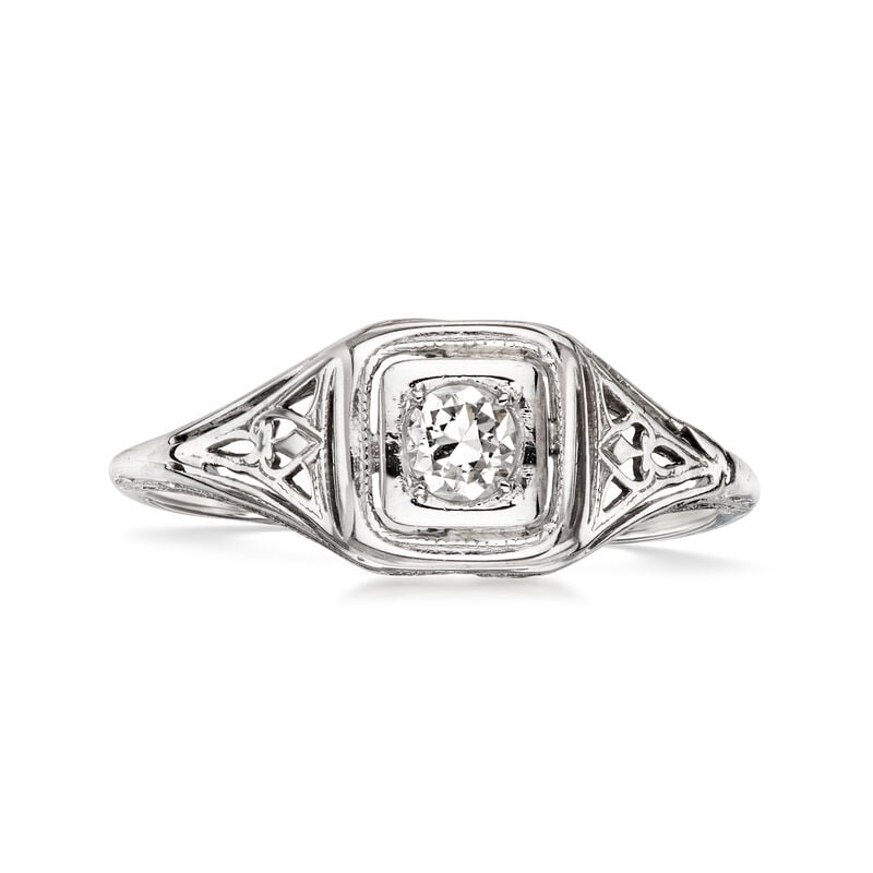 C. 1960 Vintage .15 Carat Diamond Filigree Ring in 18kt White Gold. Size 7 image number 0