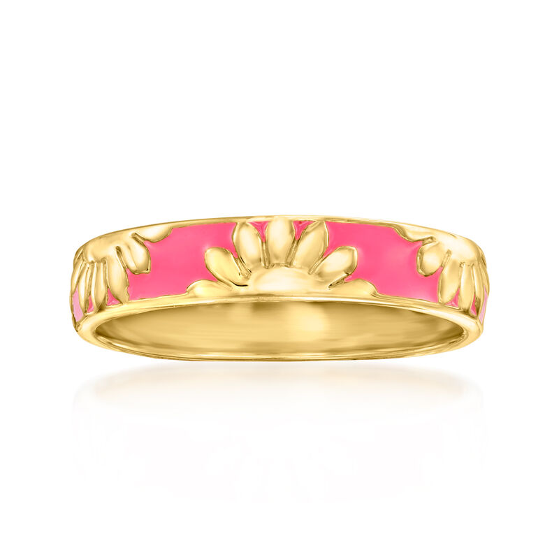 Pink Enamel Floral Ring in 18kt Gold Over Sterling image number 0